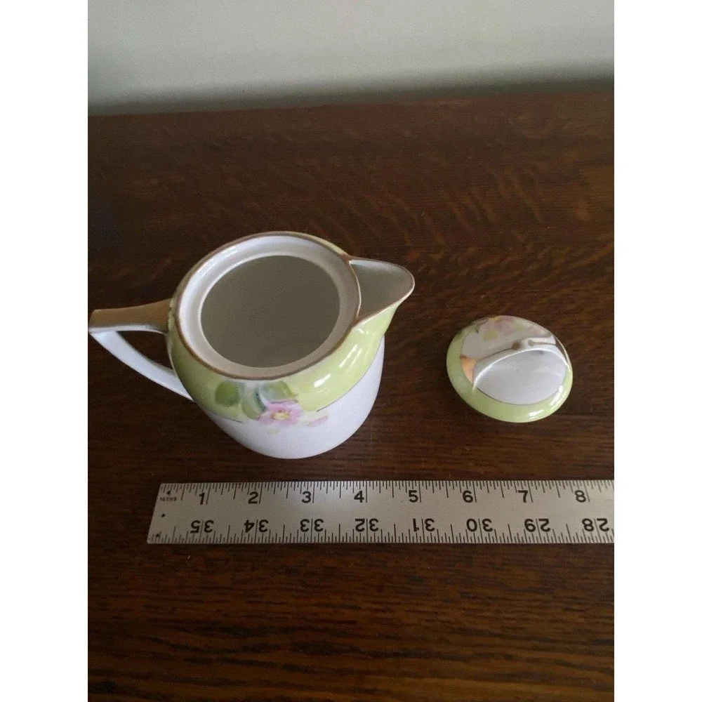 Nippon Hand-panted Creamer Azalea Floral ceramic pitcher with lid gold trim D6